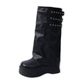 thumbnail image 2 of Knee-High Trouser Boots Thick Sole Round Toe Faux Leather Casual Winter Footwear Stylish for Outdoor and Indoor Use, 2 of 9