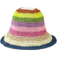thumbnail image 4 of CoCopeaunts Straw Bucket Hat Women's Rainbow Striped Woven Summer Breathable Hollow Fisherman Hat Crochet Sunscreen Bucket Cap, 4 of 8