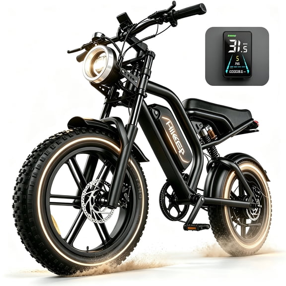 GlobalKeep 1500W Peak Electric Mountain Bike, 20" Fat Tire 32MPH Ebikes for Adults , 48V 15.6Ah Removable Battery, Full Suspension UL2849