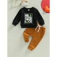 thumbnail image 3 of Toddler Baby Boy Valentine's Clothes Set Cute Letter Printed Long Sleeve Crewneck Sweatshirt Top Casual Jogger Pants Outfits (Steal Luck, 18-24 Months), 3 of 5