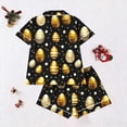 thumbnail image 5 of Seffadzy Women's Easter Print Milk Silk Pajama Set, Button Front Cardigan with Lapel Collar, Short Sleeve Top Shorts Loungewear (1 Top + 1 Bottom) Suitable for casual home wear_Gold_XL, 5 of 5