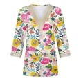 thumbnail image 4 of Women's Dressy Casual Tops Vintage Fashion Lace V Neck Blouse Summer Clothes for Teen Girls 3/4 Sleeve Loose Fit Flowy Tunic Tops Tie Dye Floral Print Spring Elegant Shirts Multicolor T Shirts XL, 4 of 5