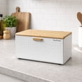 thumbnail image 4 of HausRoland Metal Bread Box 14x9.25x8.3" (35.5x23.5x21 cm) Countertop Bread Bin Bread Storage Container for Bakery Storage Bin Food Keeper Pastry Box with Opening Wooden Top, White, 4 of 7