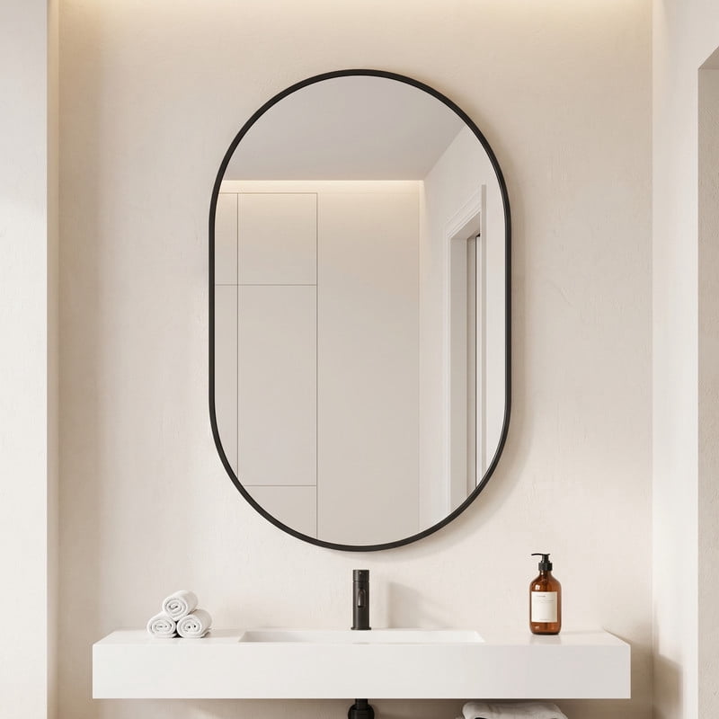 Easy4Home 16"x24" Oval Bathroom Mirror Vanity Wall Mirror,Black