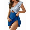 thumbnail image 3 of Women'S Swimsuit Ruffle Cutout Swimdress Tummy Control V Neck Wrap Swimwear Blue  & Blue L, 3 of 8