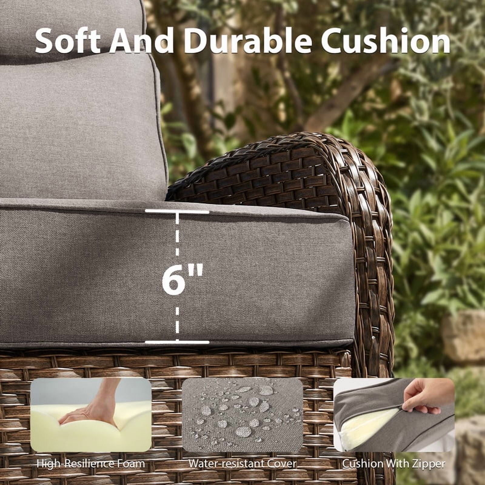 Giantfurnni 3-Piece Patio Wicker Swivel Rocking Chairs with Side Table Outdoor Rattan Conversation Furniture Patio Bistro Set with 6" Thick Cushions for Porch Garden Deck, Gray
