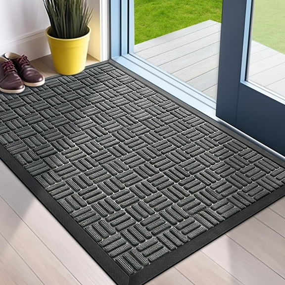 Extra Large Front Door Mat, Heavy Duty Waterproof Entryway Rug, Absorbent Dirt Trapper for Outdoor Indoor, Perfect for High Traffic Areas, 29.5 x 17 Inches, Grey