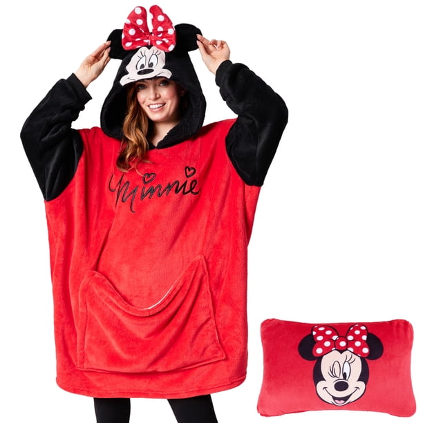 Sudadera con capucha Disney Stitch 2 en 1 para adultos, forro polar, color rojo Minnie