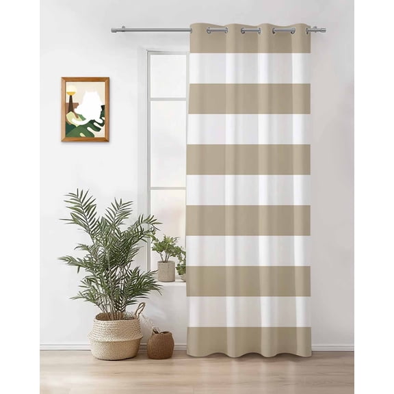 Khaki and Thermal Insulated Blackout Curtains for Bedroom 36 Length White Stripe Room Darkening Curtain 1 Panel Grommet Window Curtain Drape for Living Room Nursery Room