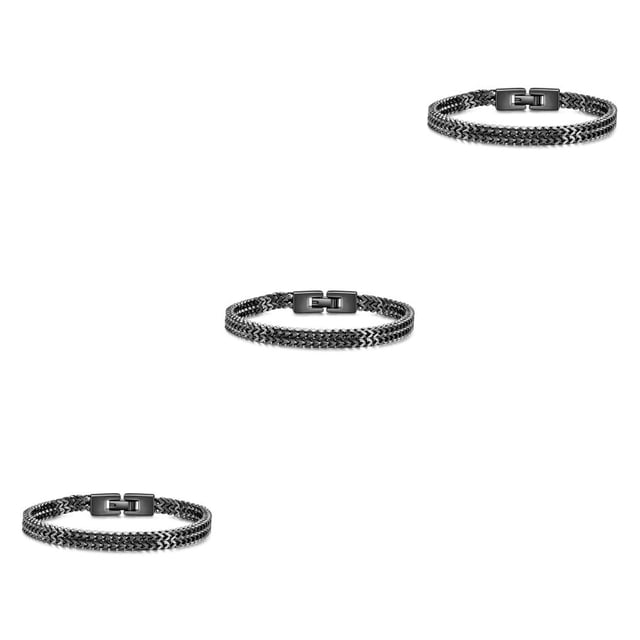 Brazalete de acero de Titanio Minnieouse cadena de mano trenzada con hebilla Negro 19CM