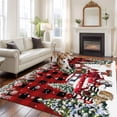 thumbnail image 3 of Rectangle Area Rugs 5 x 8 Ft, Red Plaid Christmas Non-Slip Residential Carpet, Snowman Xmas Truck Balls Tree Indoor Crawling Mats Runner Rugs for Living Room/Dining Room/Bedroom, 3 of 8