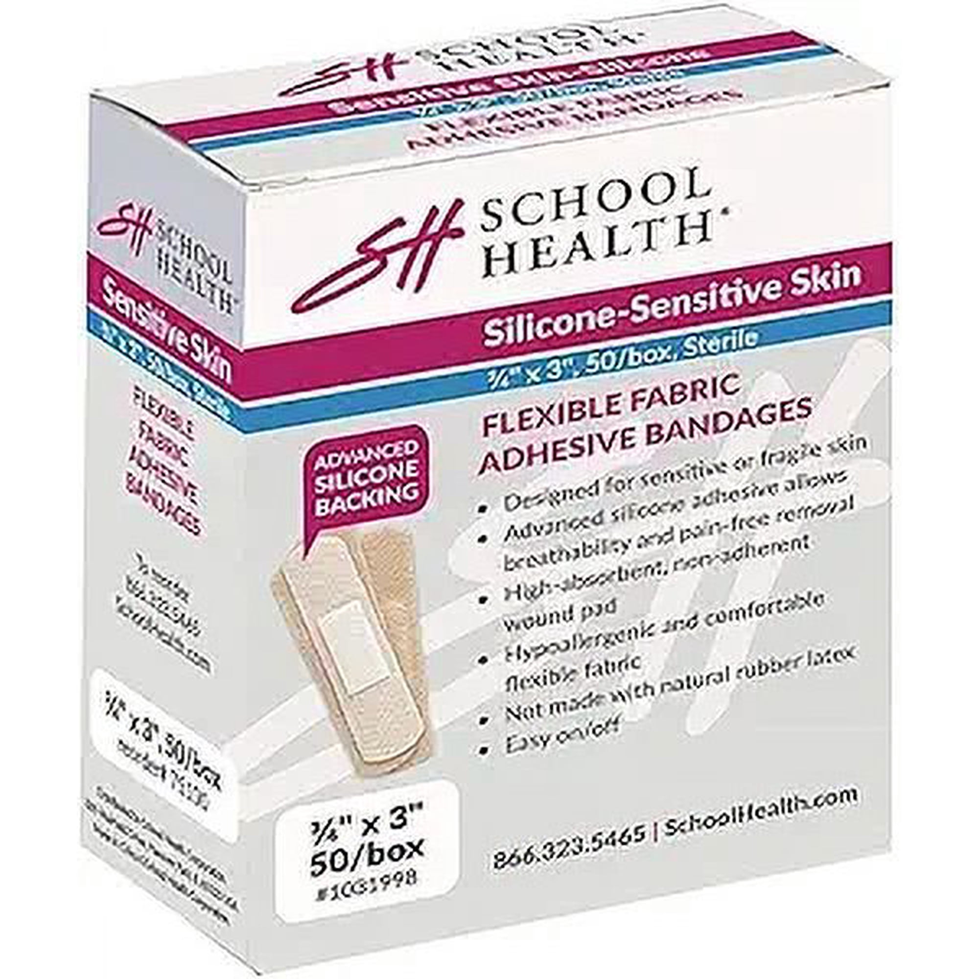 School Health - Silicone Adhesive Bandage, Protection & Wound Care for Cuts and Scrapes, Premium Adhesive Stays Secure with Movement, 3/4 X 3", 50/box