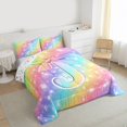thumbnail image 3 of Homewish Bow Initial Letter J Full Size Comforter Sets,Kawaii Stars Loves Print Bedding Comforter Set,Rainbow Stripes Bedding Sets For Princess,Breathable Bedroom Decoration Reversible,3 Pieces, 3 of 8