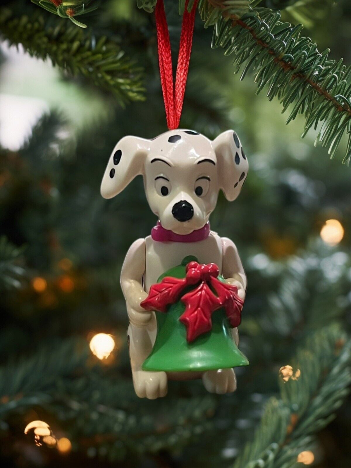 ORNAMENT 101 Dalmatians Holding Red Christmas Bell Disney Figurine
