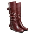 thumbnail image 3 of Ferwind Women's Wedge Heel Boots Rugged Shaft Buckle Straps Knee High Adult Burgundy  8, 3 of 6
