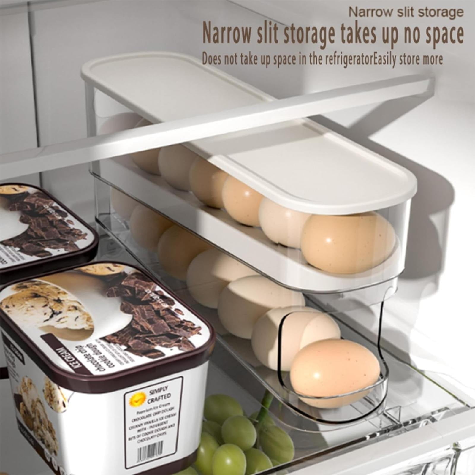 2X Slide Egg Box,Slide Egg Box 2Pc,Automatic Rolling Refrigerator Egg Storage Box Space Saving Egg Dispenser Suitable for Refrigerator Storage Box with Lid Refrigerator Egg Rack