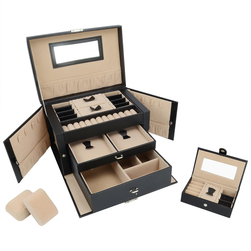 SortWise Lockable Jewelry Box 20 Compartments Leather Showcase