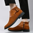 thumbnail image 2 of Men's Genuine Leather Buckle Dress Chelsea Boots with Side Zipper Fashion Pointed Toe Waterproof Non-Slip Casual Business Formal Booties, 2 of 6