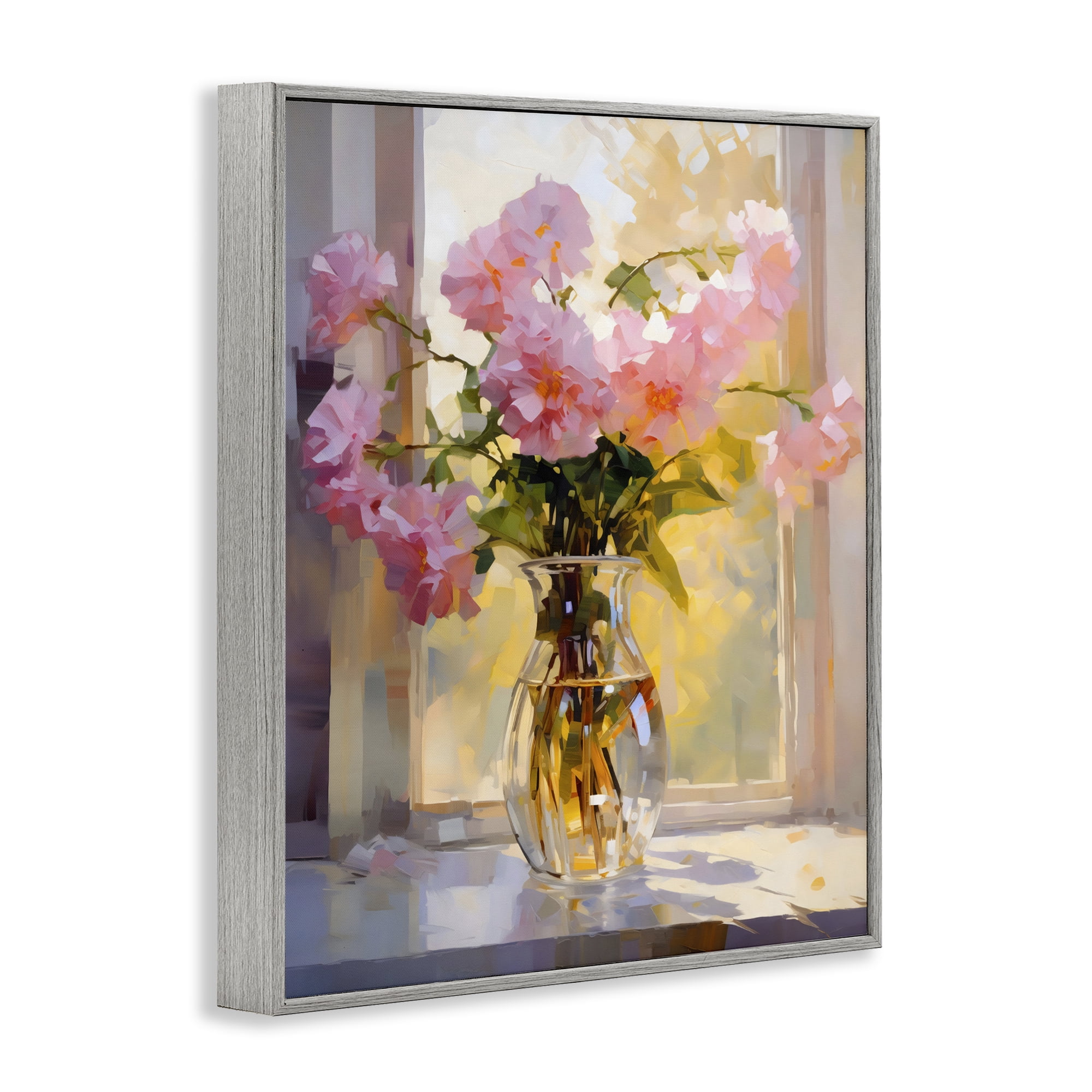 Stupell Industries Pink Flowers in Sunlit Vase Gray Framed Giclee Art, design by Creative Studio