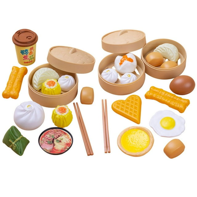 HLONK Jouets de Cuisine pour Déjeuner Mini Maison de Poupée pour Enfants Accessoires Chinois de Jeu de Rôle Simulation Faux Aliments