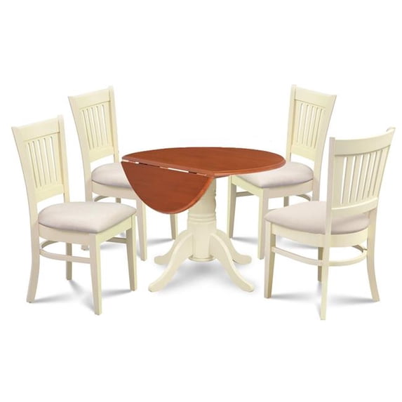 M&D Furniture BUMI5-BCH-W Burlington 5 Piece Small Kitchen Table with 4 Dining Chairs, Buttermilk & Cherry