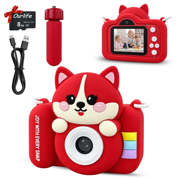 Kids Digital Camera with 8GB SD Card, 1080P Dual Lens Selfie Toddler Camera, Cute Panda Silicone Case, Shockproof Birthday Gift for Boys Girls Age 3-9