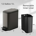 thumbnail image 3 of Asunby Slim Bathroom Trash Can with Lid Soft Close,  1.3 Gallon Stainless Steel Garbage Can with Removable Inner Bucket, Step Pedal, Small Trash Cans for Bedroom, Office, Kitchen (Black Gold), 3 of 10