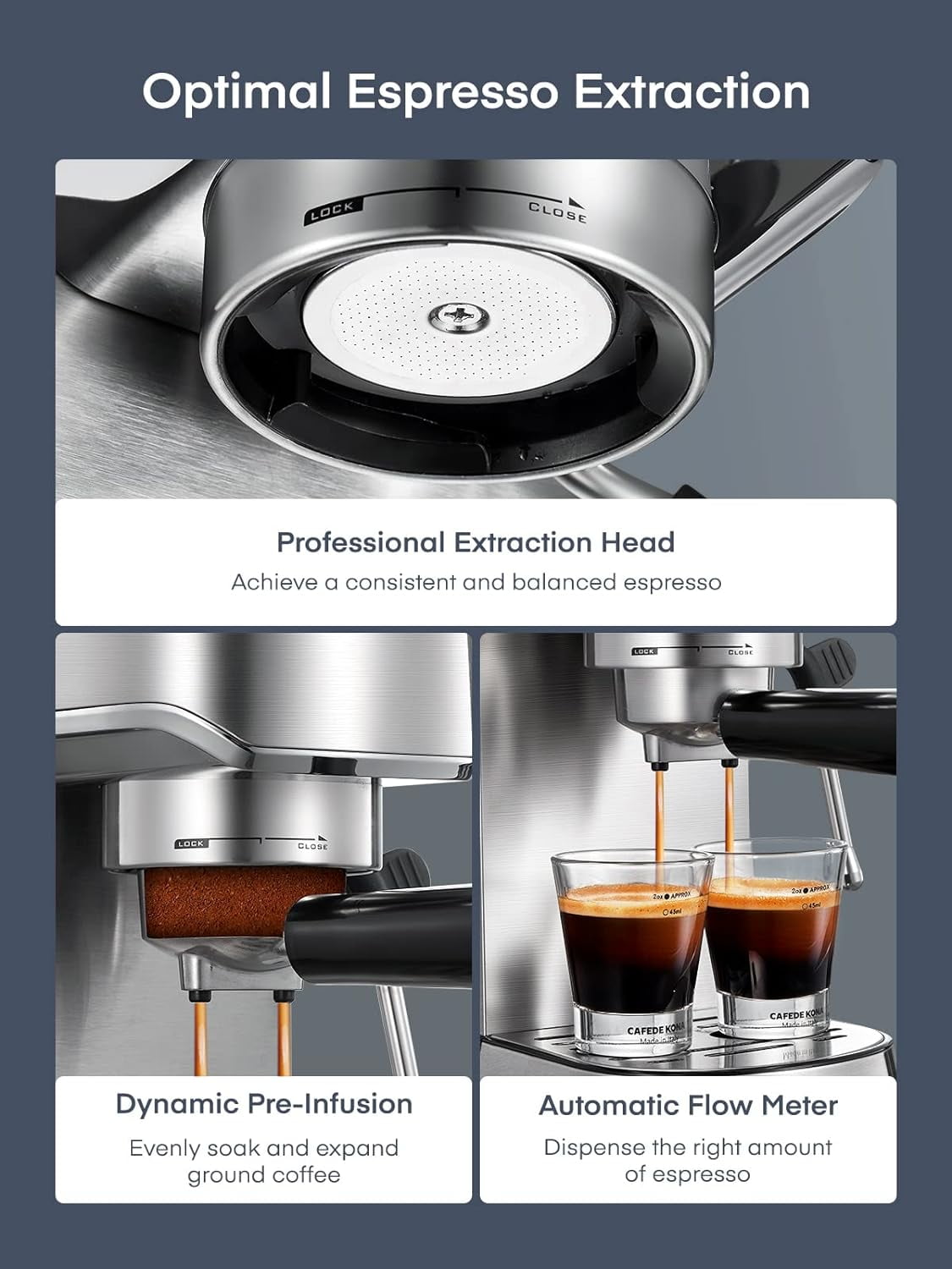 Espresso Machine, Cozeemax 20 Bar Espresso and Cappuccino Maker with Milk Frother Steam Wand, Stainless Steel