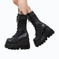 thumbnail image 4 of JIAXHZAI Platform Mid Calf Boots for Women's, Gothic Lace Up Combat Boots PU Leather (10.5, Black), 4 of 7