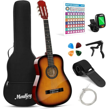 Moukey Acoustic Guitar for Beginner 38" Kid Adult Starter Kit with Accessories, Pink
