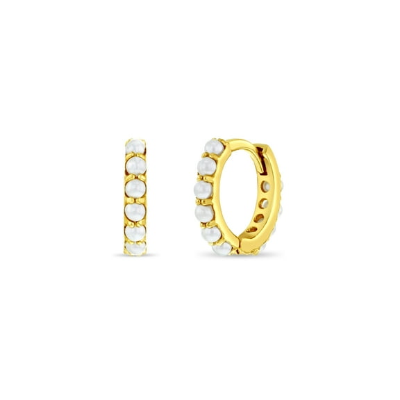 Tiny Pearl Huggie 7mm Baby / Toddler / Kids Earrings Hoop - 14k Gold