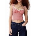 thumbnail image 4 of Women Gingham Lace Trim Square Neck Crop Tank Tops Plaid Y2K Sleeveless Slim Fitted Camis Shirts Red L, 4 of 8