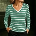 thumbnail image 2 of FAIWAD Women's Striped Tops V Neck Long Sleeve Slim Fitted Tee Shirts Workout Running Activewear, 2 of 5