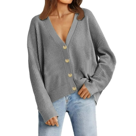 

Women S Sweaters Cardigan Soft Lightweight Basic Solid Color Button Down Cardigan Grey M