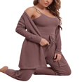 thumbnail image 2 of Women‘s 3 Piece Lounge Set Pajama Set Sweatsuits Open Front Cardigan Tank Tops Wide Legs Pants Outfits, 2 of 5