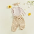thumbnail image 5 of masbird Newborn Baby Girl Fall Outfits Rib Frill Long Sleeve Ruffled Romper Pants Headband Set 3Pcs Winter Clothes 0 3 6 12 18 24 Months(Khaki,6-12 M), 5 of 5