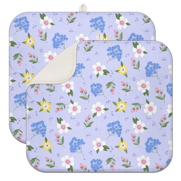 Pioneer Flower Floral Print Pattern Kitchen Dish Drying Mat 1 Pack, Ultra Absorbent Microfiber Drainer Mat, 16"x18"