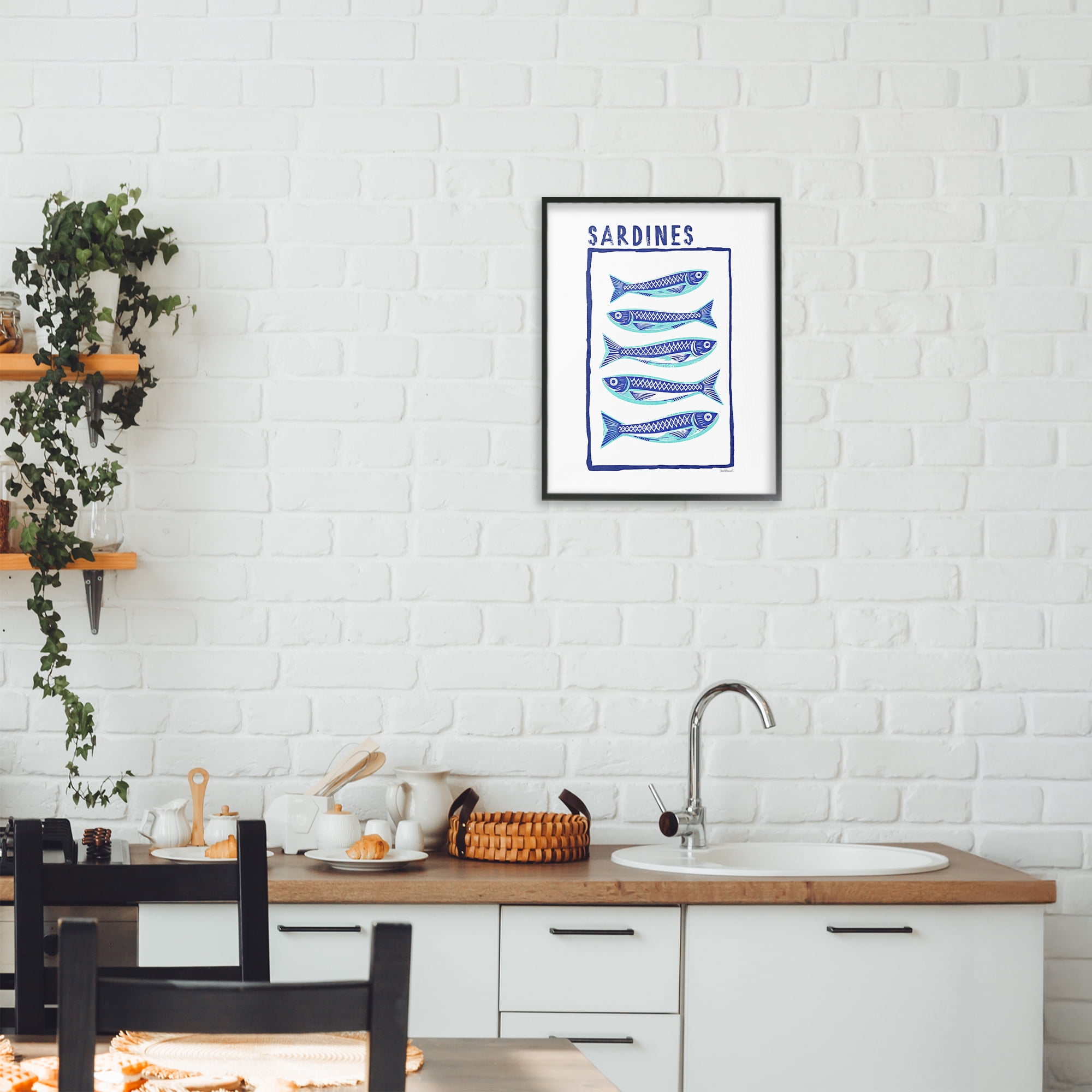Stupell Industries Blocked Sardines Pattern Black Framed Giclee Art, design by Amanda Greenwood