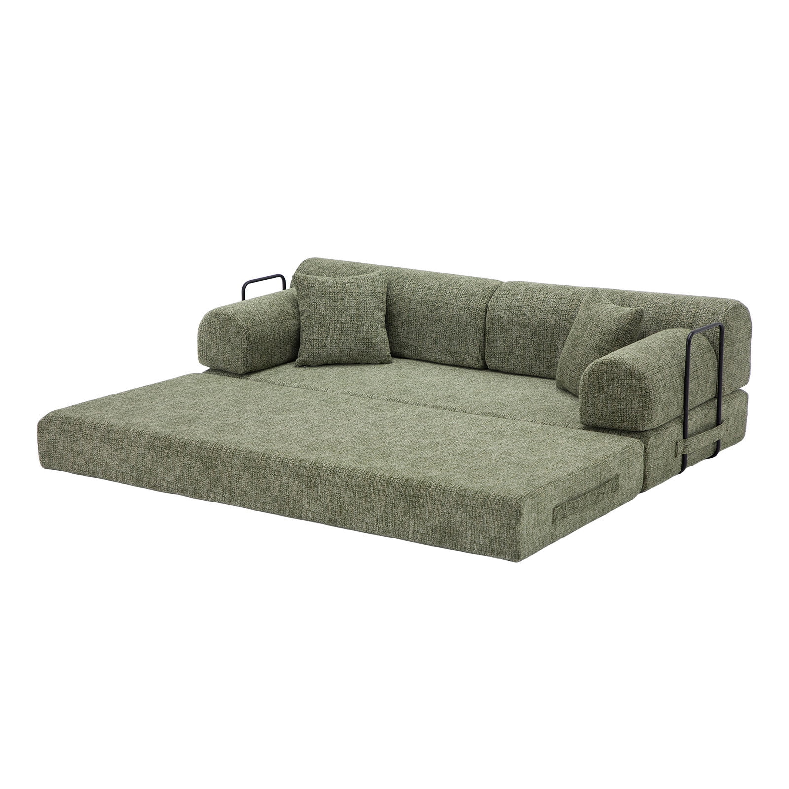 Hommoo Convertible Sleeper Sofa Bed, Two-Tone Blended Fabric Floor Sofa Folding Mattress Lounge Couch with Fixed-Shape Frame, Moss Green