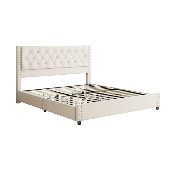 Wood Slat Support Bed Frame Bed Frame With Headboard Wood Slat Support Modern Easy Assembly Metal Platform Bed Frame With 4 Drawers For Home