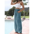 thumbnail image 2 of Women's Summer Linen Blend Palazzo Pants - Wide Leg Trousers with Pockets, Drawstring & Elastic Waist, Lightweight Casual, 2 of 6