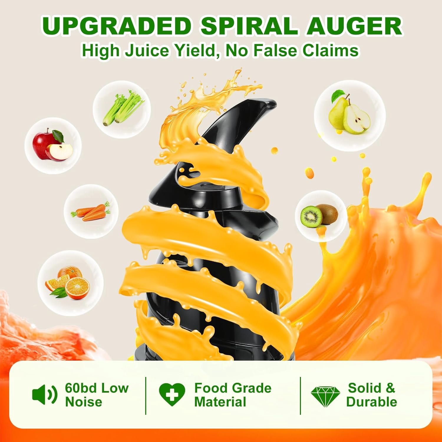 Cold Press Juicer  with 5.3 Inch Large Feed Chute for Whole Fruit Vegetable, 300W Slow Masticating Extractor, Easy Clean