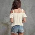 thumbnail image 4 of BILIKEYU Womens Summer Tops,&nbsp;Tie Front Tank Cap Sleeve Pleated Babydoll Blouse Cute Casual Loose Fit Flowy Shirts Going Out Vacation Beach Wear, Khaki, 4 of 5