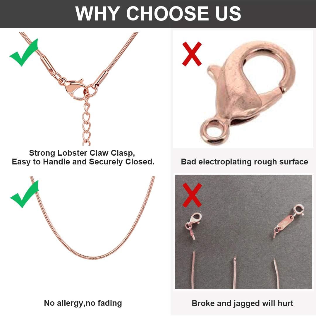 ChainsHouse 1.0mm Thin Rose Gold Plated Snake Chain Necklaces for Women Men Silver Lobster Claw 18"-30" Jewelry Gift