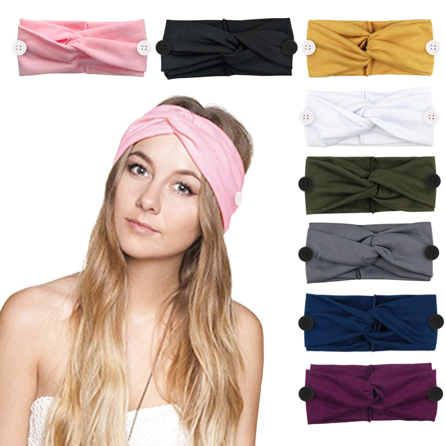 4 Fasce Per Capelli Donna Larghe A Turbante - Set Cerchietti Elastici Annodati Boho, Sportivi Per Running E Yoga, Colori Assortiti
