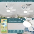 thumbnail image 4 of Ventilador de techo con luz y control remoto, 40W E26/E27 ventilador con luz led de techo, ventilux de techo moderno inteligente, 3000K-6500K/luminosidad regulable y 3 velocidades (20,5 pulgadas), 4 of 7