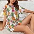 thumbnail image 4 of Gukieu Hawaiian Pineapples And Hibiscus Flowers Print Women's Short-sleeved Pajama Set, Round Neck Button Top Elastic Shorts 2-piece Set, Summer Home Leisure Clothing-4X-Large, 4 of 6
