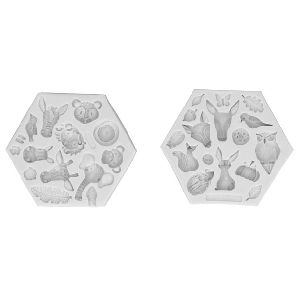 Juego de 2 moldes de silicona para fondant con diseño de animales, para hacer chocolate, jabón, pasteles, herramientas para hornear, color gris
