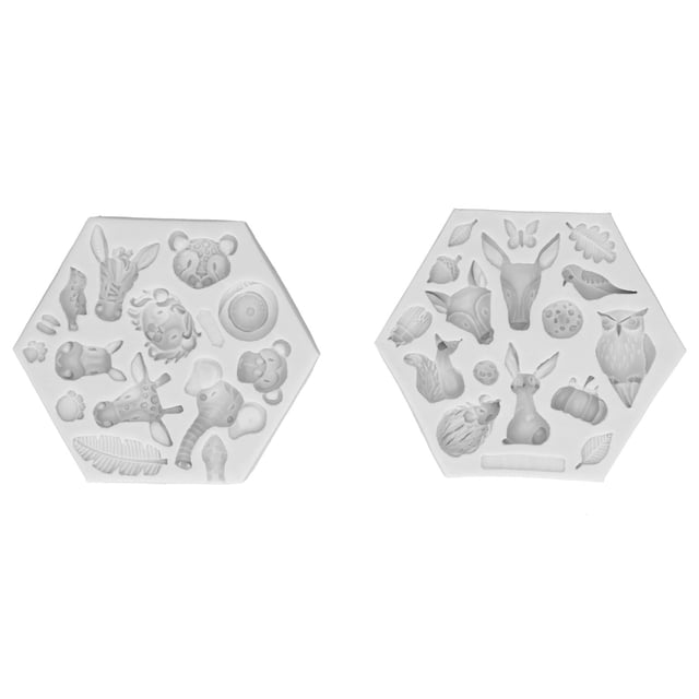 Juego de 2 moldes de silicona para fondant con diseño de animales, para hacer chocolate, jabón, pasteles, herramientas para hornear, color gris