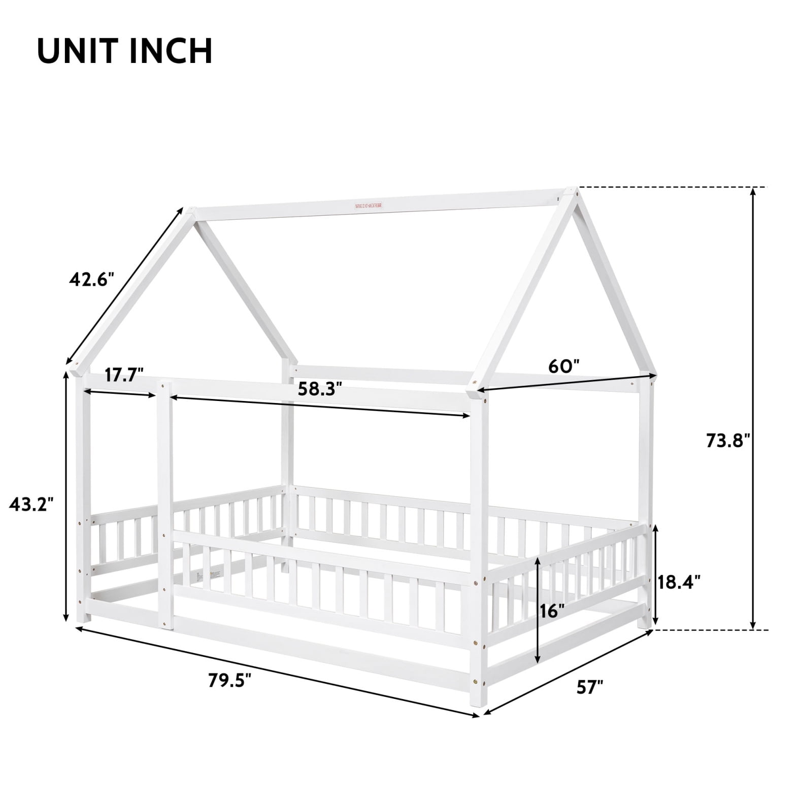 Full Size Floor Bed Frame for Kids,Montessori Floor Bed with House Roof Frame and Fence Guardrails,Low Wooden Playhouse Bed for Girls and Boys,Natural
